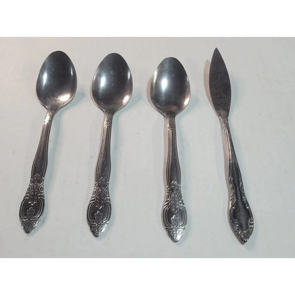 4pc Stainless Steel Flatware Set Floral Scroll Teaspoons and‎ Butter Spreader
